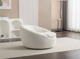 Winnie Modern Teddy Boucle Fabric Barrel Chair, 360&deg Swivel, White T2574P184972
