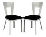 ZUN Contemporary Silver Metal 2pc Dining Chairs Black Microfiber Seat Dining Room Keyhole Back Satin B011P232976