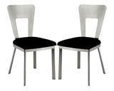 ZUN Contemporary Silver Metal 2pc Dining Chairs Black Microfiber Seat Dining Room Keyhole Back Satin B011P232976