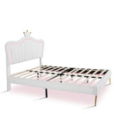Full Size Upholstered Bed Frame with LED Lights,Modern Upholstered Princess Bed With Crown WF307962AAK