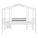 ZUN Twin Size Loft Bed with Ladder and Slide, House Bed with Blackboard and Light Strip on the Roof, WF307450AAK