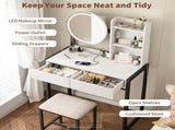 Small Vanity Desk with Mirror and Lights, Makeup Vanity Table with LED Mirror, 3 Lighting Modes, W3587P462333