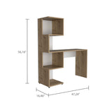 ZUN Light Oak and White Writing Desk with Geometric Bookcase B062111639