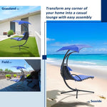 ZUN 53.15 in. Outdoor Navy Hanging Curved Lounge Chair Steel Hammocks Chaise Swing with Built-In Pillow 65614604