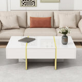 ON-TREND 47.2'' x 31.4''Minimalist High Gloss Coffee Table with 2 Drawers, Multi-Storage Rectangle N721P180693K