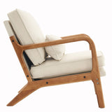 ZUN Oak Armrest Oak Upholstered Single Lounge Chair Indoor Lounge Chair Off-White 92676491