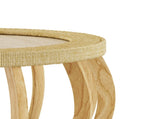 35.43"Vintage Rattan Solid Wood Round Coffee Table, Curved Legs Boho Accent Table for Dining Room, W757P383547
