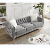 Gray, 23 Seat Sofa Set, Velvet Crystal Buckle Upholstery Sofa, Crystal Feet, Removable Cushion, 41706081