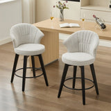 008-Set of 2 Counter Height Swivel Bar Stools, Chenille Upholstered Chairs with Wide Backrest for W2636P239835