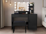 Large Vanity Set with 10 LED Bulbs, Makeup Table with Cushioned Stool, 3 Storage Shelves 1 Drawer 1 67872375