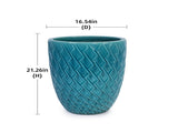Handmade Teal Cyan Ceramic Flower Pot, 16.54" W x 21.26" H, Large Planter for Indoor & Outdoor W3273P326367