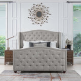 Marcella Upholstered Shelter Headboard Bed Set, Queen, Silver Grey Polyester B2719P238216