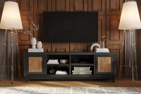 ZUN Bridgevine Home Ventura 86 inch TV Stand for TVs up to 95 inches, No Assembly Required, Black and B108P193089