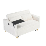 The pull-out push-in beige corduroy sofa with dual functions, equipped with a movable tabletop W1278P248126