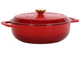 Cast iron 7.5QT cooking pot - Gradient red color - Includes two silicone gloves - Enamel pot 48995133