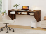 Rustic Brown Wall-Mounted Floating Computer Desk with 3-Cube Storage, Sturdy Wooden Workstation for 55825047