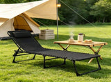 Black Folding Chaise Lounge Pool Chair for Poolside Sunbathing, 4-Position Reclining Back, Pillow, 61233433