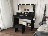 Makeup Vanity Desk with 9 Hollywood Bulbs,with a large mirror, featuring 4 drawers and 1 open W509P556493
