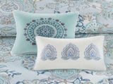 8 Piece Cotton Floral Printed Reversible Comforter Set Blue Cal King B03597067