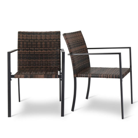 ZUN Set of 2 Stackable Outdoor Wicker Patio Dining Chairs, All-Weather Firepit Armchair with Armrests, 80539586