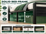 Full Size Metal Wood Platform Bed Frame, 3-Panel Black Wood Grain Headboard with LED Light & 14658083