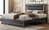 Queen Size PU Upholstered Bed, Headboard with LED Light Strips and Sparkling Shiny Decoration, No WF531199AAB