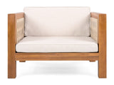 Acacia Wood Outdoor Club Chair with Beige Rope Arm and Beige Cushions,400 lbs Capacity N779P359687B