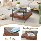 ZUN 31.4 Inch Modern Two-Tier Square Coffee Table - An Elegant Combination of Clear Glass and Dark Wood W1151P232655