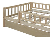 Twin Size Wood Daybed with Trundle and Fence Guardrails, Natural WF301862AAN