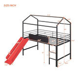 Metal House Bed With Slide, Twin Size Metal Loft Bed with Two-sided writable Wooden Board MF294384AAJ