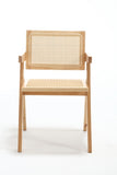 ZUN Hengming Cane solid wood dining chair, hand made cane armchair, suitable for living dining W212106069