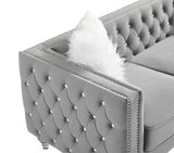 Gray, Two-seater Sofa, Velvet Crystal Buckle Upholstery Sofa, Crystal Feet, Removable Cushion, Two 91398134