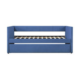 1pc Daybed with Trundle Blue Fabric Upholstery Wooden Frame Modern Home Furniture B011P256687