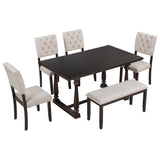 6-Piece Table and Chair Set with Special-shaped Legs and Foam-covered Seat Backs&Cushions for 69082901