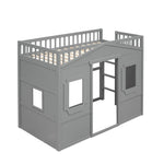 ZUN Twin Size House Loft Bed With Ladder-Gray 78621187