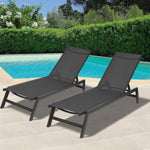 ZUN NEW Outdoor 2-Pcs Set Chaise Lounge Chairs,Five-Position Adjustable Aluminum Recliner,All Weather W419P147376