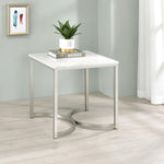 ZUN White Faux Marble and Satin Nickel Coffee Table B062P145583