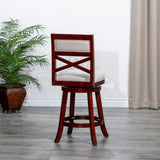30" Bar Height X-Back Swivel Stool, Cherry Finish, Beige Fabric Seat B04660709