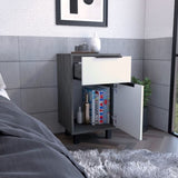 Nightstand 27" H, One Drawer, Storage with Door, Four Legs, Smokey Oak / White B097132987
