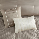 7 Piece Polyester Charmeuse Comforter Set Taupe Queen B035128910