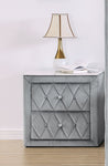 ZUN 1pc Faux Marble Top Nightstand 2- Drawers Storage Gray Finish Button Tufted Faux Crystal Tufted B011P265730