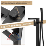 Freestanding Bathtub Faucet Waterfall Tub Filler Matte Black Floor Mount Brass Bathroom Faucets with W1243P316366