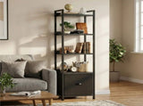 5 Tier Bookshelf 55"x15" Bookcase with Fabric Drawer Open Storage Shelves Free Standing Wooden 03384389