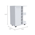 ZUN Bar Cart, Two External Shelves, Four Casters, Six Built-in Wine Rack, Single Door Cabinet -White B07091830