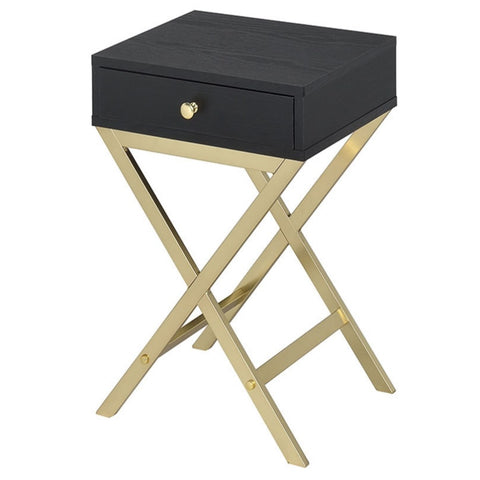 ZUN Black and Brass 1-Drawer Rectangular Accent Table B062P181357