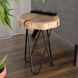 ZUN 12" Acacia Wood End/Side Table, Living Room Accent Stool, Iron Hairpin Legs, Home Décor, Brown/Black B011P198366