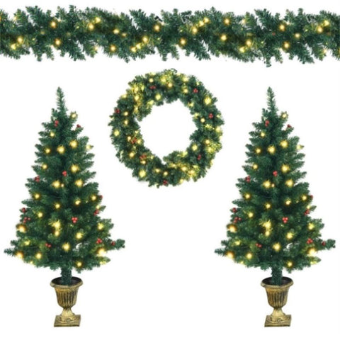 ZUN 4 Pieces Christmas Decoration Set with Garland Wreath and Entrance Trees 60546859