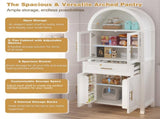 71" Tall Arched Kitchen Pantry Cabinet with Glass Door, Farmhouse Storage Pantry Cabinet with W2917P384735
