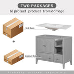 ZUN [VIDEO] 36" Bathroom Vanity with Ceramic Basin, Bathroom Storage Cabinet with Two Doors and Drawers, 37876408