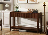 Mid-Century Modern Fluted Console Table with 2 Drawers & Open Shelf, Walnut Finish Narrow Entryway W2557P430472